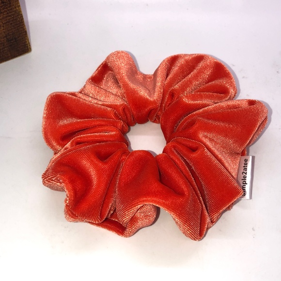 Orange Stretch Velvet Hair Scrunchie Hair Accessory - Picture 5 of 10
